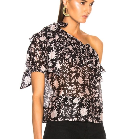 ULLA JOHNSON Goldie One Shoulder Floral Top - Picture 2 of 9